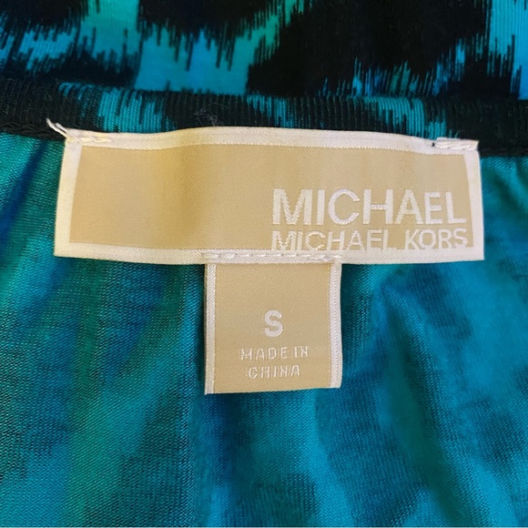 Michael Kors Teal and Black Animal Print Blouse EUC S - Picture 3 of 6